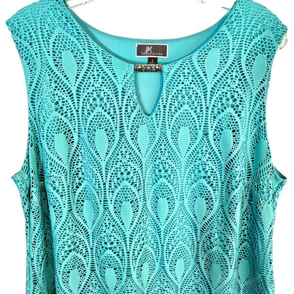 J.M. Collection Women's Dress Large L Size Aqua Lace  Misses 12 14 - Picture 2 of 6